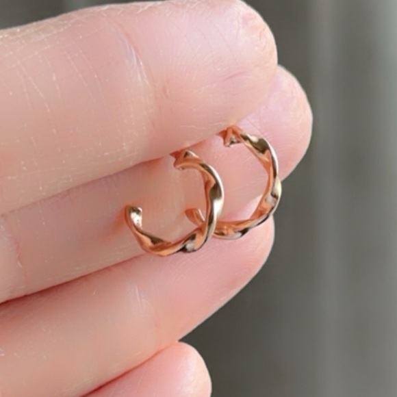 Rose Gold Twisted Open Huggie Hoop Earrings - Picture 9 of 11